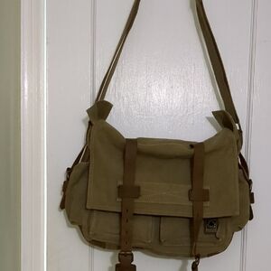 Tan Canvas Messenger Bag with Buckle Closures